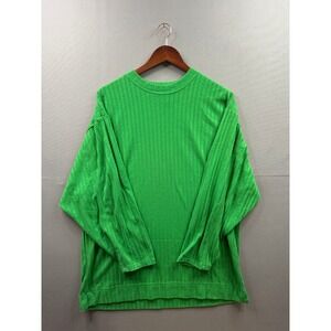 Express Tricot Vintage Green Ribbed Knit Long Sleeve Crew Neck Top Womens XS‎